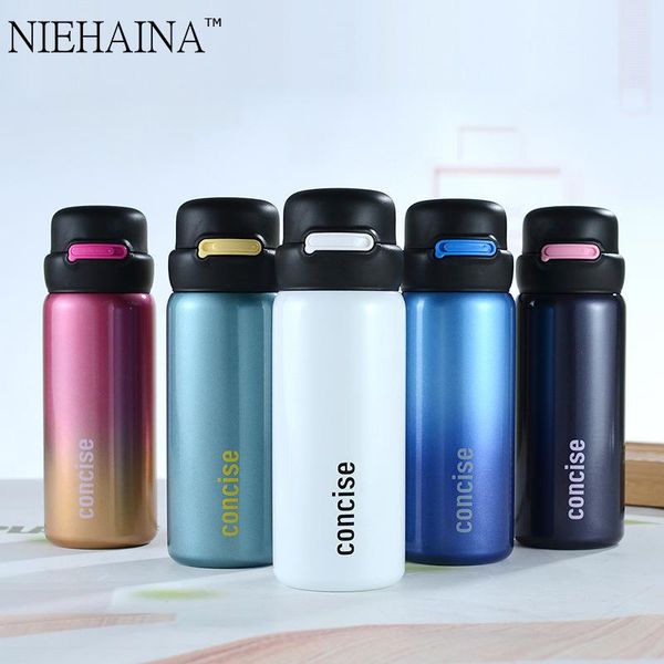 

water bottles 380ml vacuum flask gradient color 304 stainless steel bouncing lid cup male and female student gift