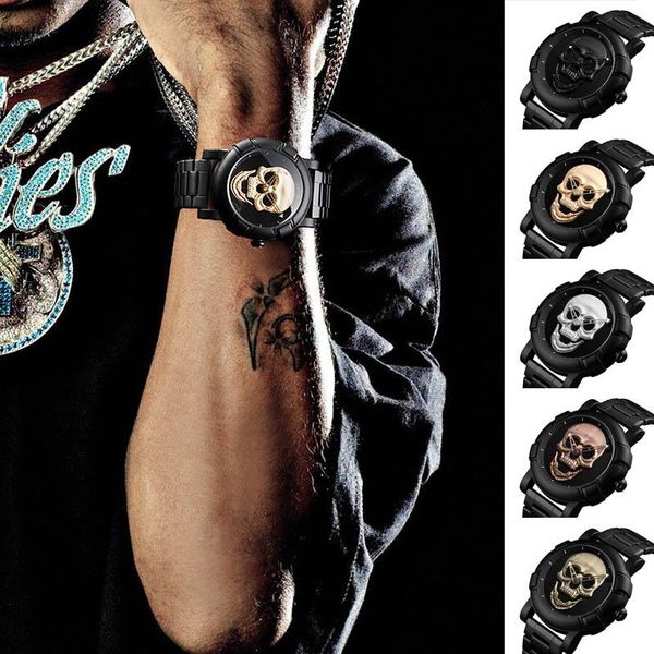 

wristwatches fashion man 30m waterproof quartz watch skull dial with stainless steel strap sports relogios masculino 2021, Slivery;brown