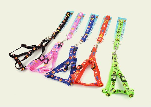 

dog collars & leashes 12pcs/lot polyester cartoon printed leads pet harness chain rope for small dogs cats