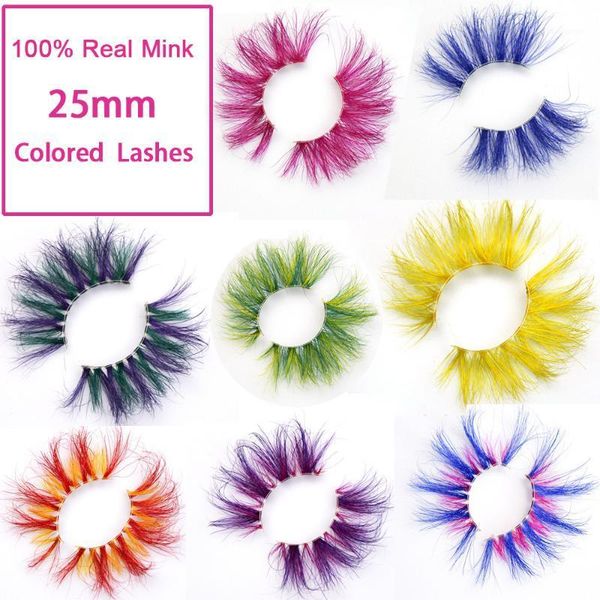

false colored eyelashes natural 100% real mink fluffy style eye lash extension makeup cosplay colorful eyelash1