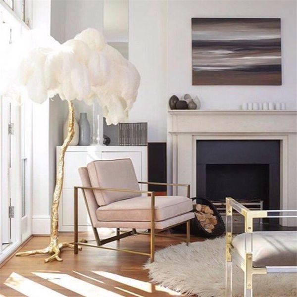 

modern led floor light romantic feather design living room lamp landing 110v 220v stand deco lamps
