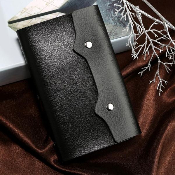

card holders portable gifts business 108 slots mini with hasp solid color pu leather storage travel fashion bag, Brown;gray