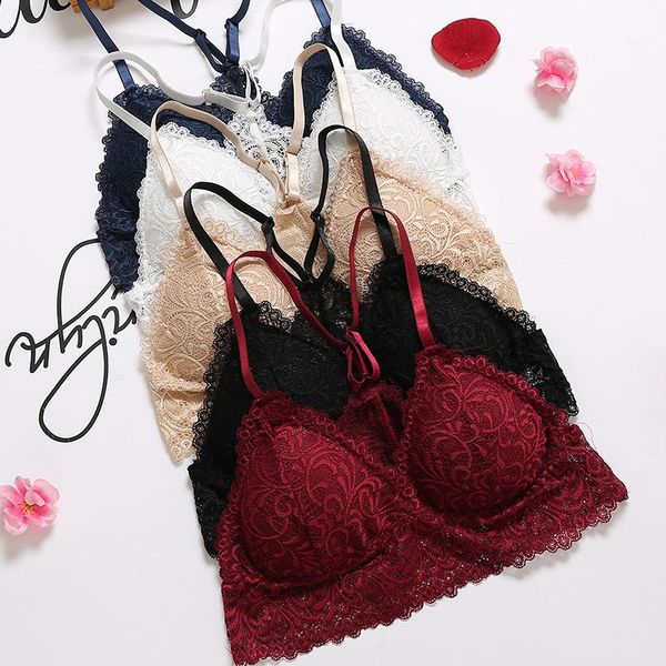 

bras linbaiway women french lace y-shape strap lingerie thin bralette wire femme underwear girls vest bra brassiere, Red;black