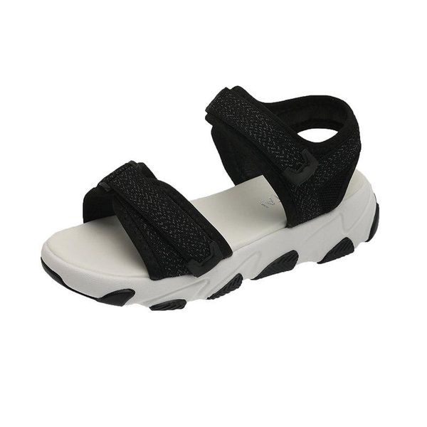 

fashion women's sandals 2021 trend all-match vamp buckle design casual flat outdoor, Black