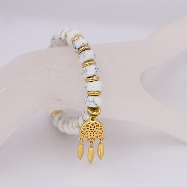 

beaded, strands natural stone white marble stretch bracelets trend rose crystal beads for women gift jewelry, Black