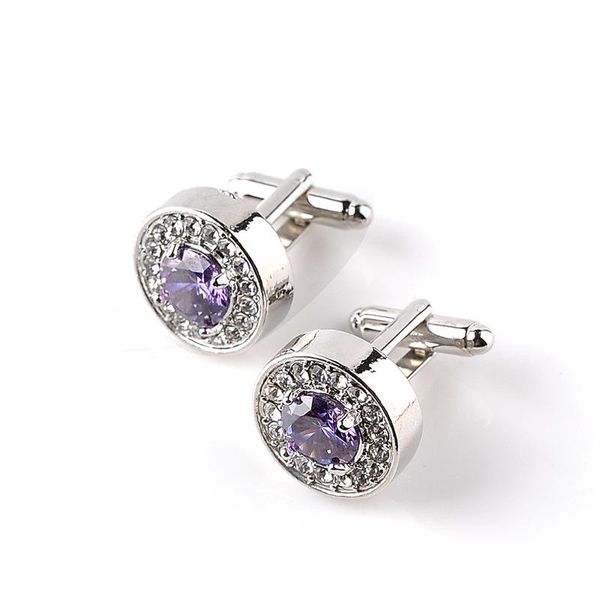 

crystal formal business shirt cuff link button round zircon diamond cufflinks for men fashion jewelry gift, Silver