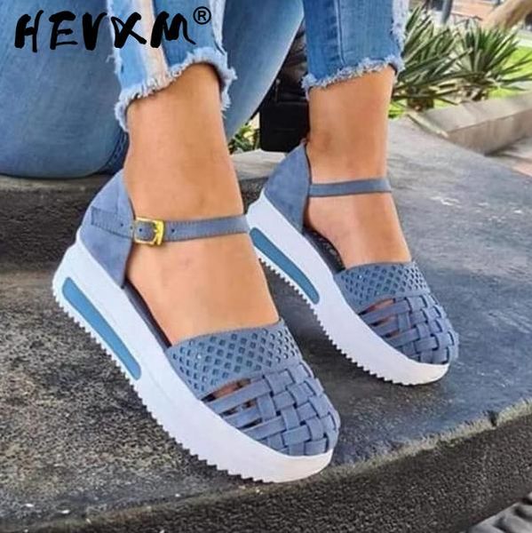 

fashion women hollow out sandals summer flat heel female casual sewing increase platform ladies sandalias, Black