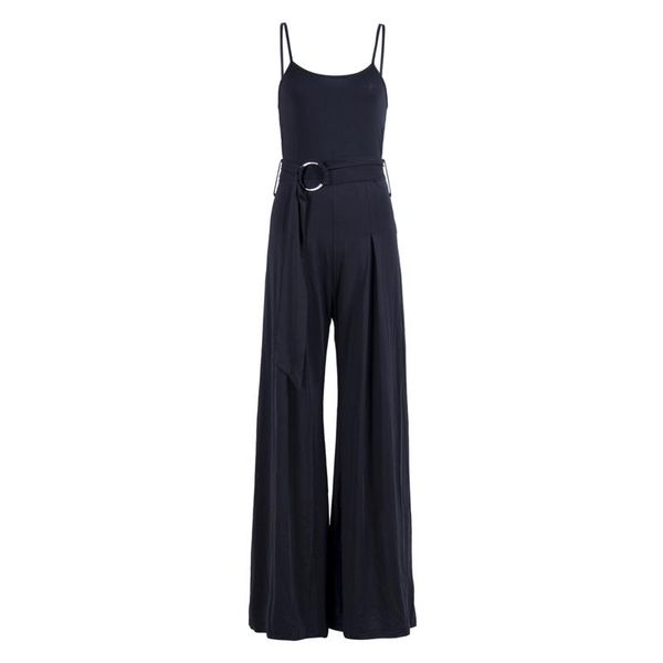 

women's jumpsuits & rompers women jumpsuit vintage sleeveless strap wide leg pants solid overalls bandage clothes plus size xl, Black;white