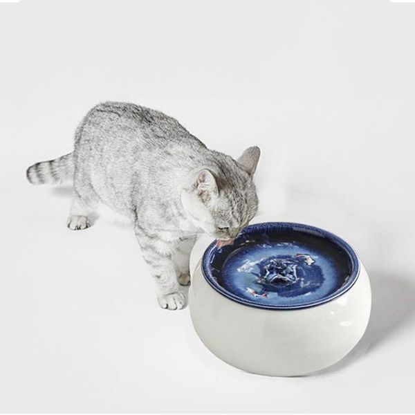 

automatic pet cat ceramic drinking dispenser fountain usb cabble ultra quiet 1.5l water for cats blue white us eu bowls & feeders