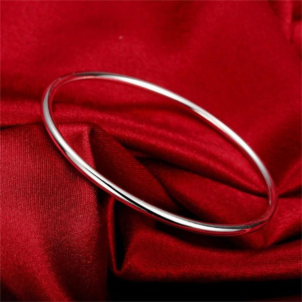 

bangle 925 sterling solid silver bracelet fashion personality simple smooth bangles for women wedding engagement jewelry, Black