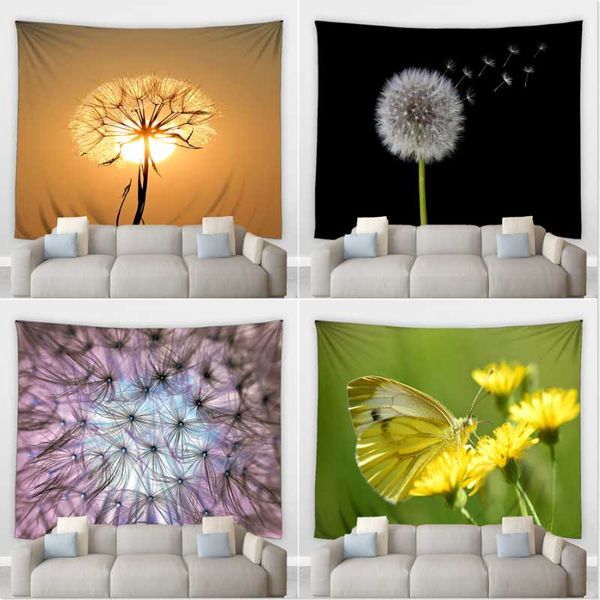 

tapestries dandelion landscape big tapestry fluffy flowers flying seeds flower field sunset scenery home decor wall hanging blankets murals