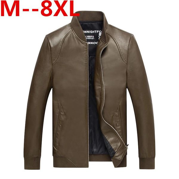 

men's fur & faux mens 6xl 10xl jackets 8xl fashion loose solid coat pu clothes male winter long sleeves stand collar motorcycle leather, Black