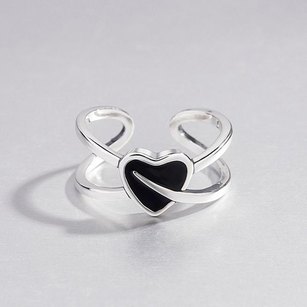 

wedding rings 925 silver women romantic heart-shape for engagement lady 2.9g 9mm sterling open ring korean style opening resizable sp494, Slivery;golden