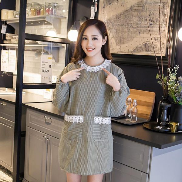 

kitchen cute sleeve apron long cotton korean work coat aprons