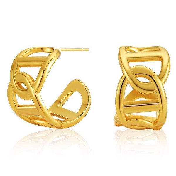 

stud european and american gold-plated earrings cold wind semicircular metal hollow design ins, Golden;silver