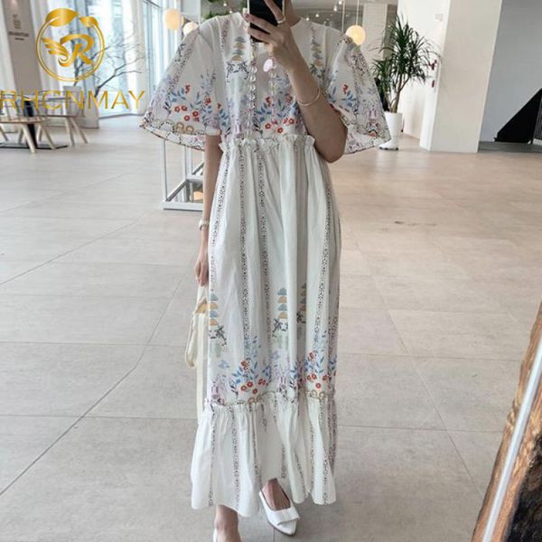 

2021 summer boho floral print pleated dress short sleeve women ankle-length dress elegant o neck loose ladies dressesswimwear bathing suits, Black;gray
