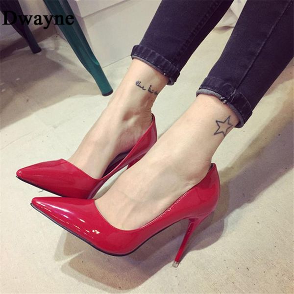 

dress shoes dwayne sell classic women pointed toe pumps patent leather high heels red wedding zapatos mujer 652, Black