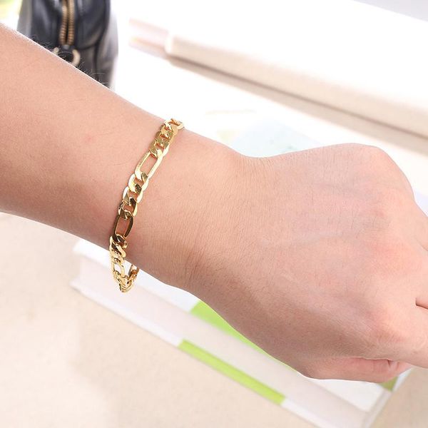 

simple gold color curb cuban link chain bracelets for men women wholesale jewelry gift beaded, strands, Black