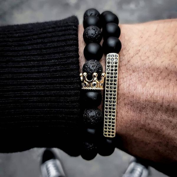

beaded, strands men bracelet beads crown strip chain boho style trendy handmade classic strand stone beaded gift for jewelry pulsera hombre, Black