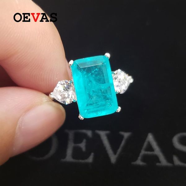 

cluster rings oevas solod 925 sterling silver high carbon diamond paraiba tourmaline wedding for women sparkling party fine jewelry gift, Golden;silver