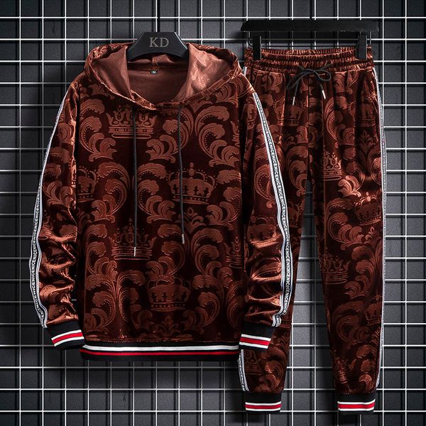 

tracksuits 2021 autumn winter new product gold veet suit korean version of warm and slim jacquard two-piece hooded sweater base coat, Gray