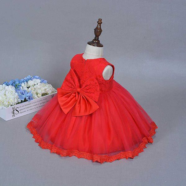 

retail girl party dress big bow lace sleeveless baby princess kids performance clothes 0-18m e611 210610, Red;yellow