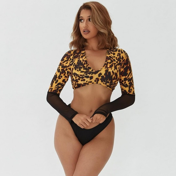 

women swimwear 2021 summer long sleeves women swimwear two piece swimsuit leopard womens bikini sets swimming bathing suits, White;black