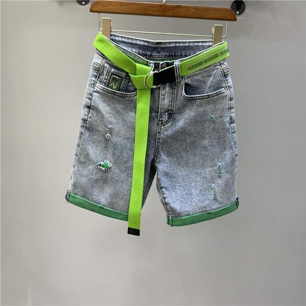 

women's jeans personality contrast color women denim shorts summer fashion high waist straight short jean knee-length pants mujer, Blue