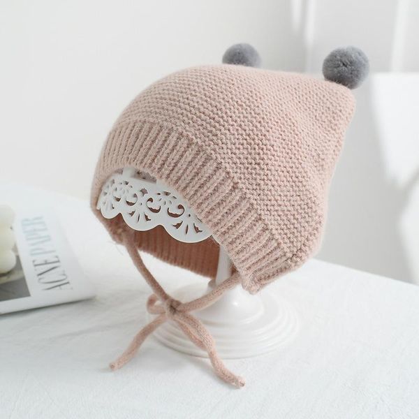 

caps & hats infant girls' knitted with sweet ball autumn winter baby headdress fashion cute woolen for kids toddler, Yellow
