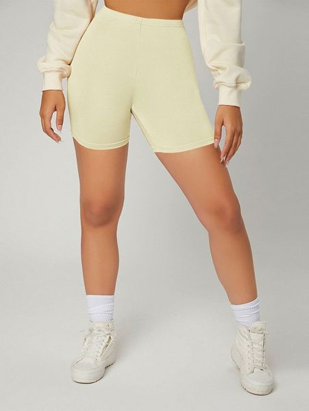 

solid high waist biker shorts l4le#, Black