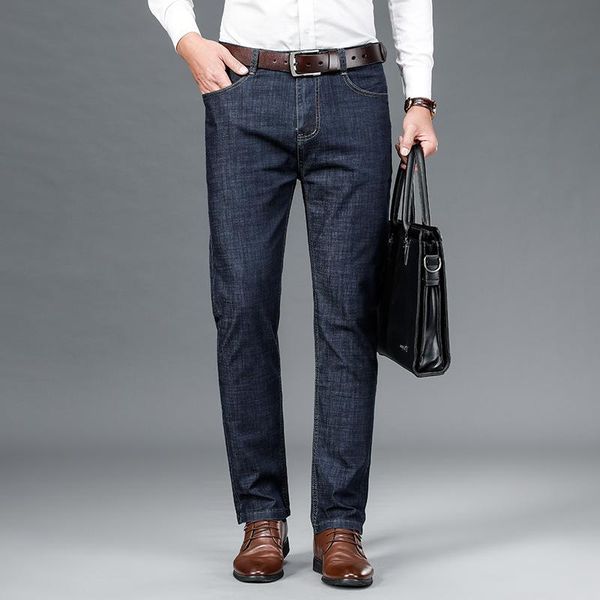 

men's jeans summer pants men black business smart casual loose stretch fashion oversize trousers man pocket quick dry trouser jean, Blue