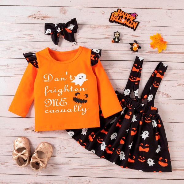 

clothing sets halloween clothes for baby girls boys letter cartoon ghost print sweatshirt +suspenders skirts outfits set 2pcs, White