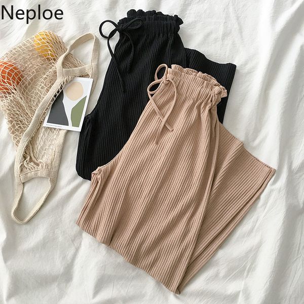 

pants women solid fashion lace up stretch high waist ladies trousers spring casual wide leg femme 1b982 210430, Black;white