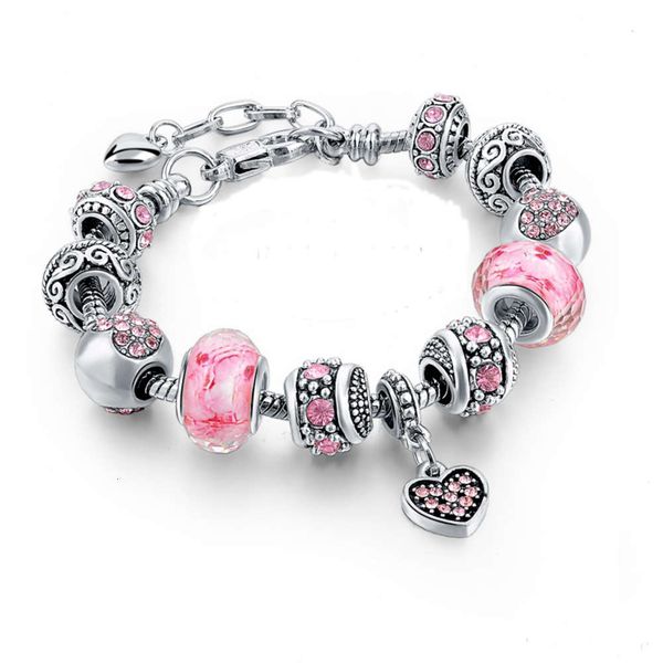 

2020 pink resin alloy silver plated bracelet panjia diy beaded bracelet, Black