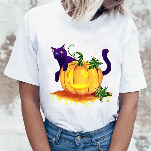 

short sleeve loose graphic women streetwear summer kawaii cat o neck funny, White