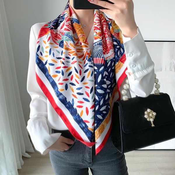 

scarves 2021 spring women scarf quality shawl silk fashion headscarf beach sunscreen bag 90cm*90cm, Blue;gray