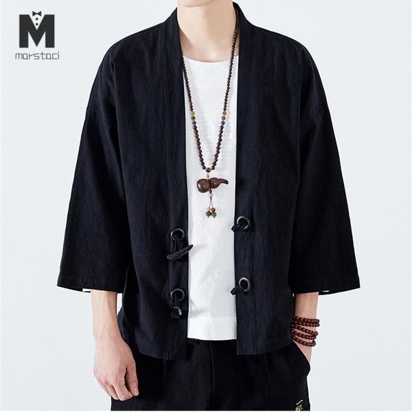 Jaquetas masculinas Marstaci Mens Camisas de linho de algodão Japão Kimono Hornle fivela masculina fantasia tradicional de traje aberto camisa coreana 2021