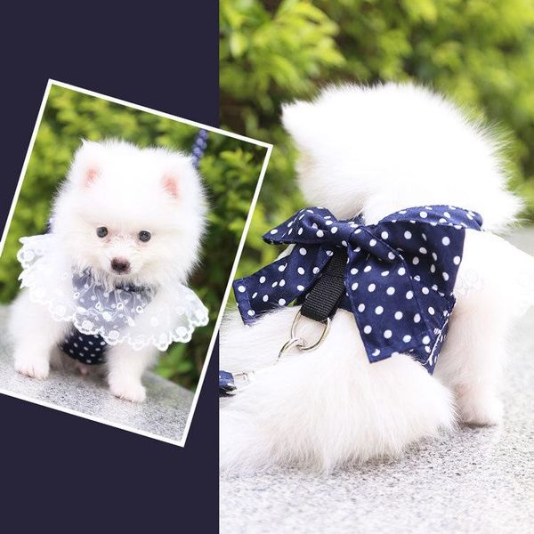 

pet supplies dog leash bow tie navy blue chest strap collars & leashes