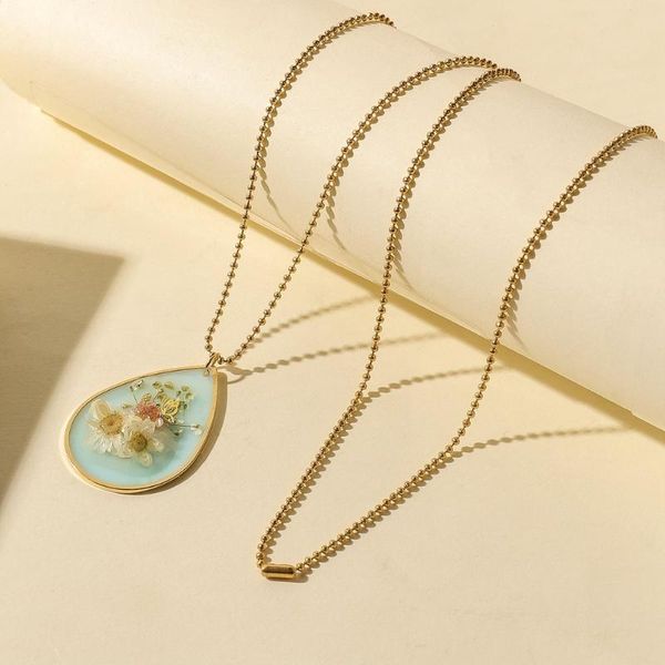 

chains fashion gold plated collar necklaces for women dried flower pendant necklace 60cm long design chain jewelry gift bag pack, Silver