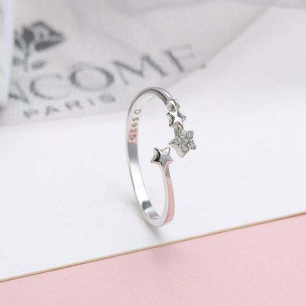 

cluster rings korean simple cute star open ring wild s925 925 sterling fine jewelry jewellery 2021 size for 5-9, Golden;silver