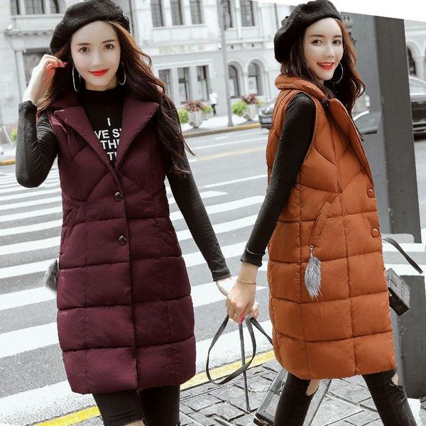 

women's vests plus size long vest for women 2021 autumn winter tunic warm sleeveless jacket large ladies female outwear pz541, Black;white