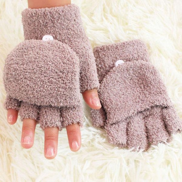 

five fingers gloves women cute thick fingerless plush touch screen mittens solid color couple winter warm velvet half finger typing, Blue;gray