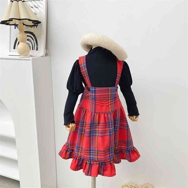 

gooporson fashion kdis clothes puff sleeve plaid overalls cute korean little girls clothing set fall children outfits 210715, White