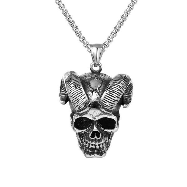 

pendant necklaces european and american vintage gothic goat skull metal necklace men's hip hop trend party accessories, Silver