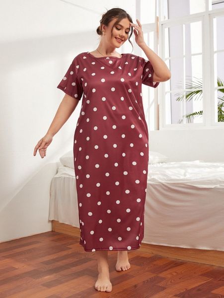

plus polka dot print night dress c43y#, Black;white