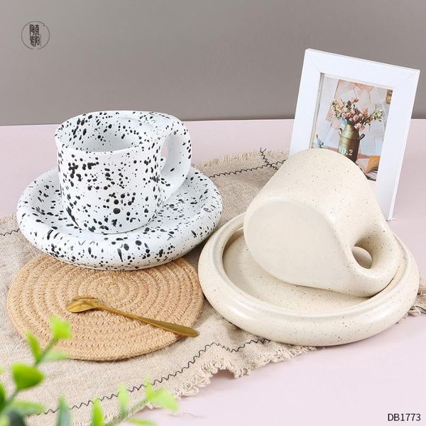 

cups & saucers splash ink ceramic coffee cup, home european retro ccup set,cartoon big ear cup dish set, decorative fat
