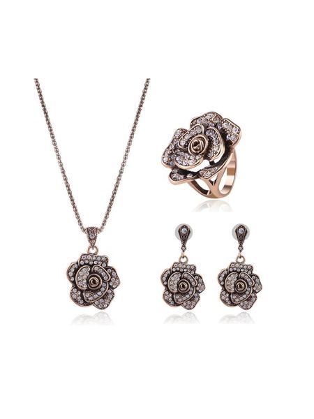 

earrings & necklace women flower rhinestone gold color silver plated turkey jewelry set sets accessories