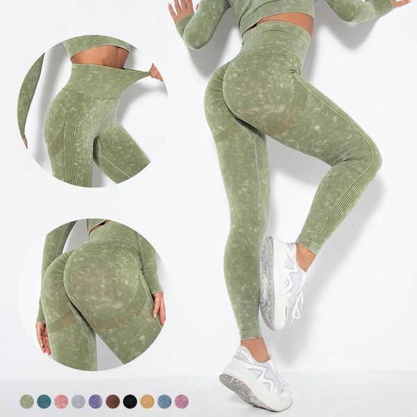 

yoga outfit compression leggings women gym tights acid washed scrunch buyoga pants