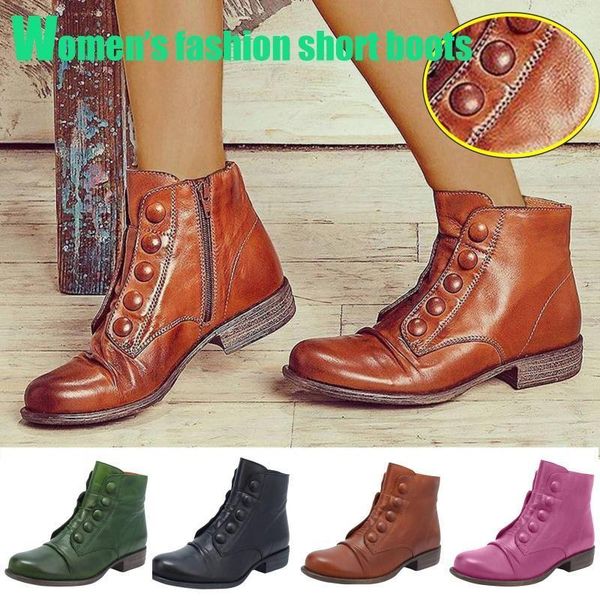 

boots rome style warm shoes for fashion leather ankle zipper casual round toe lace-up slip on flats1, Black