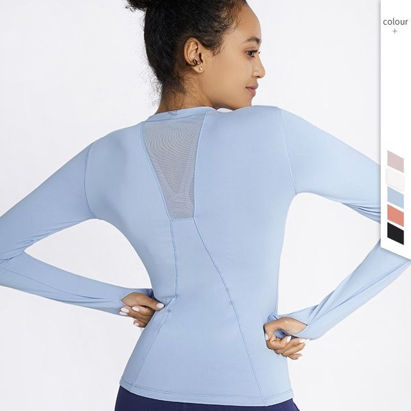 

autumn and winter mesh back sports long sleeve t-shirt women's fitness yoga clothes slim fit quick drying breathable running yoga top, Gray